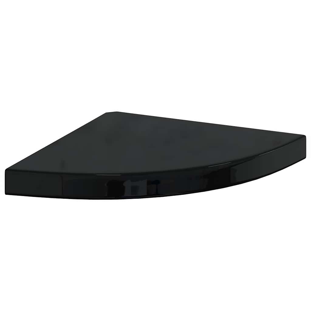 2 db magasfényű fekete MDF lebegő sarokpolc 35 x 35 x 3,8 cm