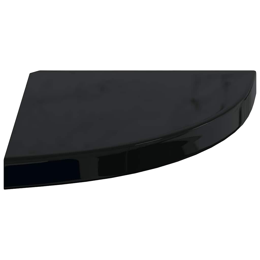 2 db magasfényű fekete MDF lebegő sarokpolc 35 x 35 x 3,8 cm