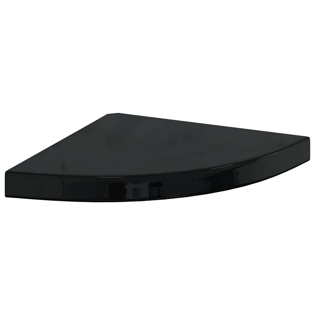 4 db magasfényű fekete MDF lebegő sarokpolc 35 x 35 x 3,8 cm