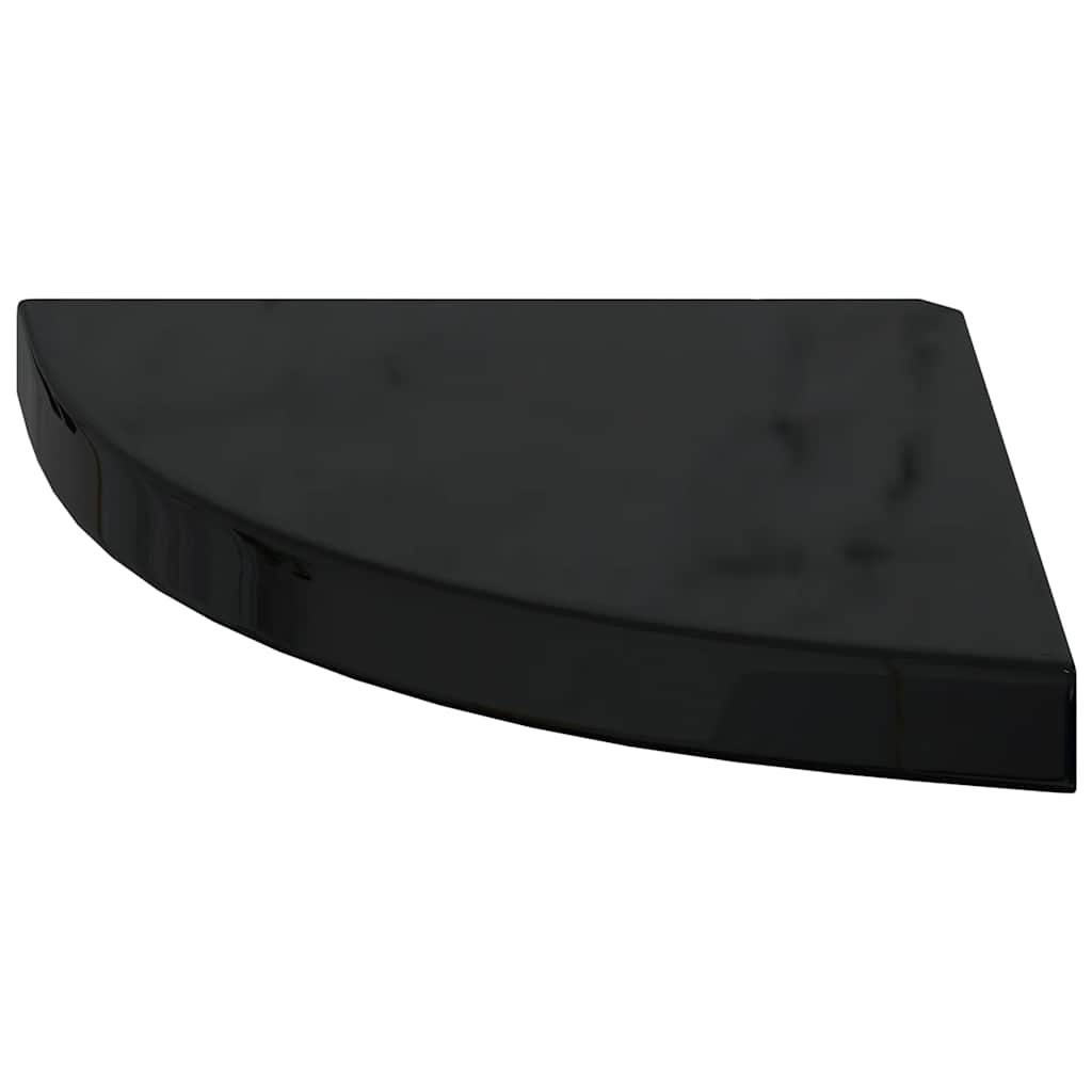 4 db magasfényű fekete MDF lebegő sarokpolc 35 x 35 x 3,8 cm