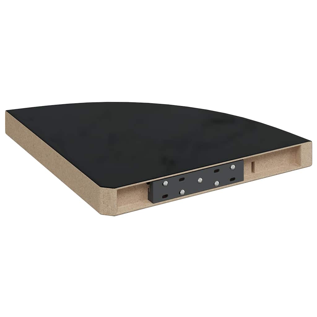 4 db magasfényű fekete MDF lebegő sarokpolc 35 x 35 x 3,8 cm