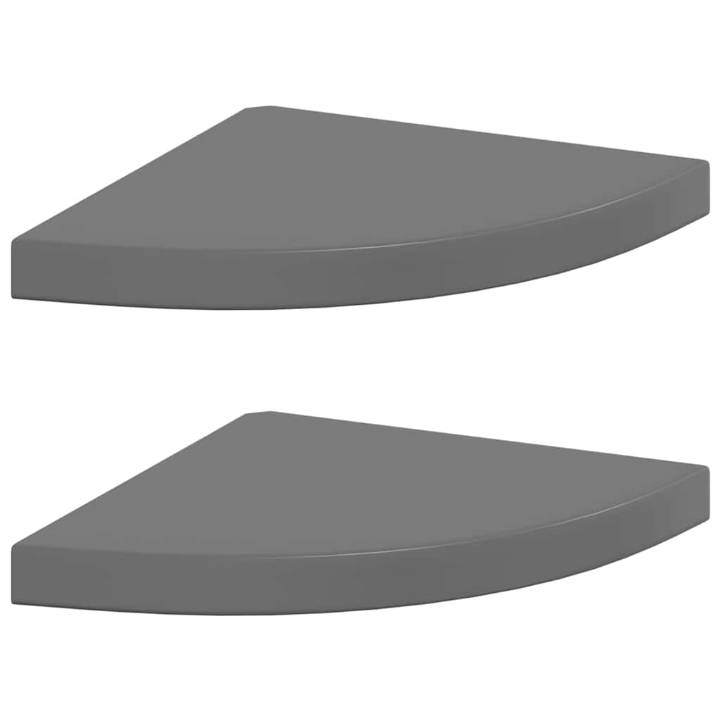 2 db magasfényű szürke MDF lebegő sarokpolc 35 x 35 x 3,8 cm