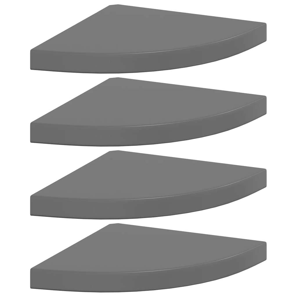 4 db magasfényű szürke MDF lebegő sarokpolc 35 x 35 x 3,8 cm