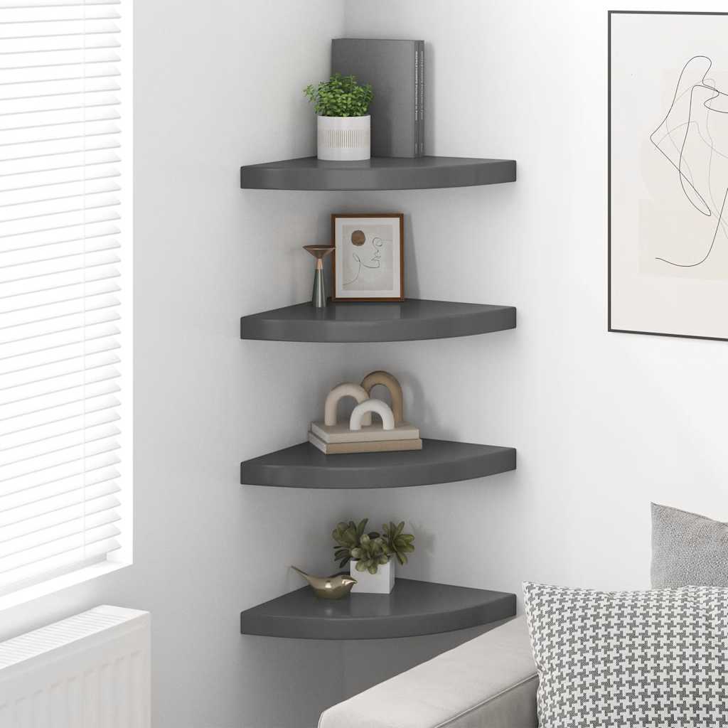 4 db magasfényű szürke MDF lebegő sarokpolc 35 x 35 x 3,8 cm
