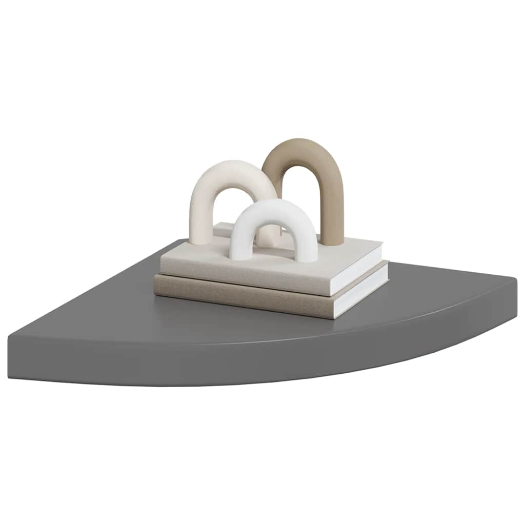 4 db magasfényű szürke MDF lebegő sarokpolc 35 x 35 x 3,8 cm