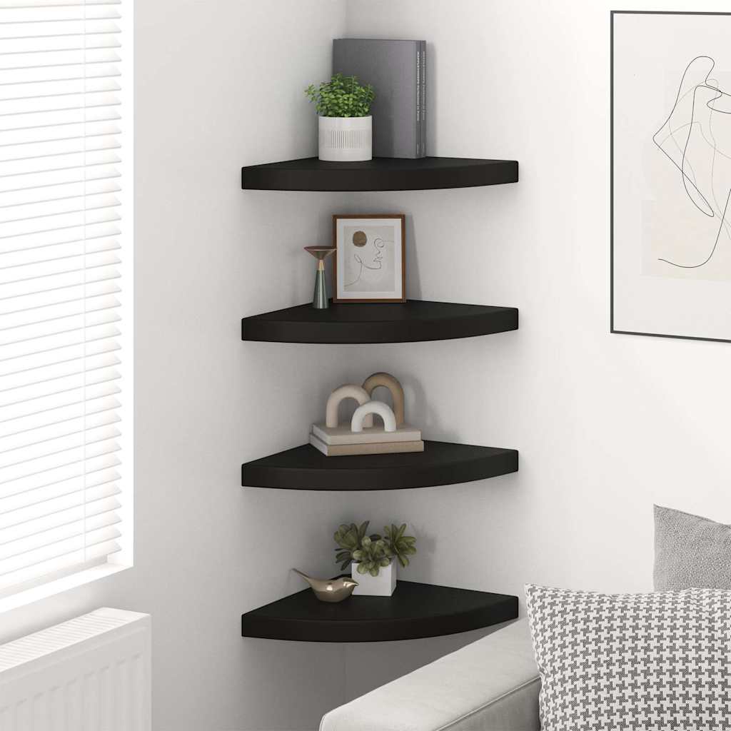 4 db fekete MDF lebegő sarokpolc 35 x 35 x 3,8 cm