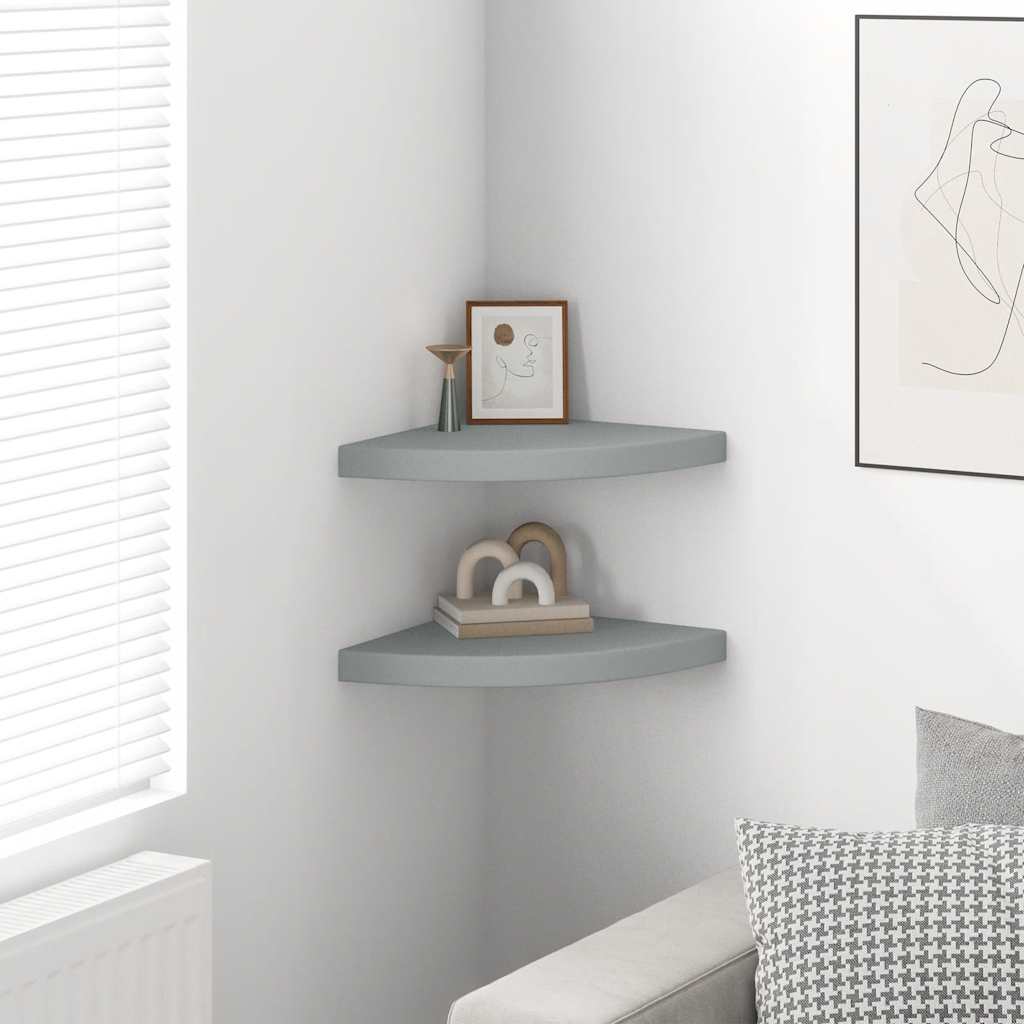 323923 vidaXL Floating Corner Shelves 2 pcs Grey 35x35x3,8 cm MDF