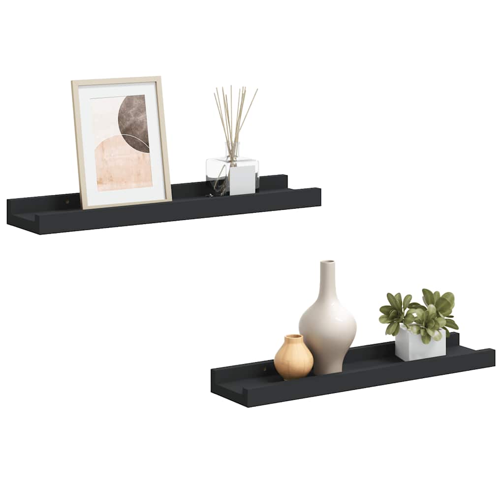 2 db fekete MDF szegélypolc képkeretekhez 40 x 9 x 3 cm