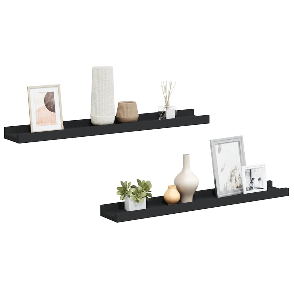2 db fekete MDF szegélypolc képkeretekhez 60 x 9 x 3 cm