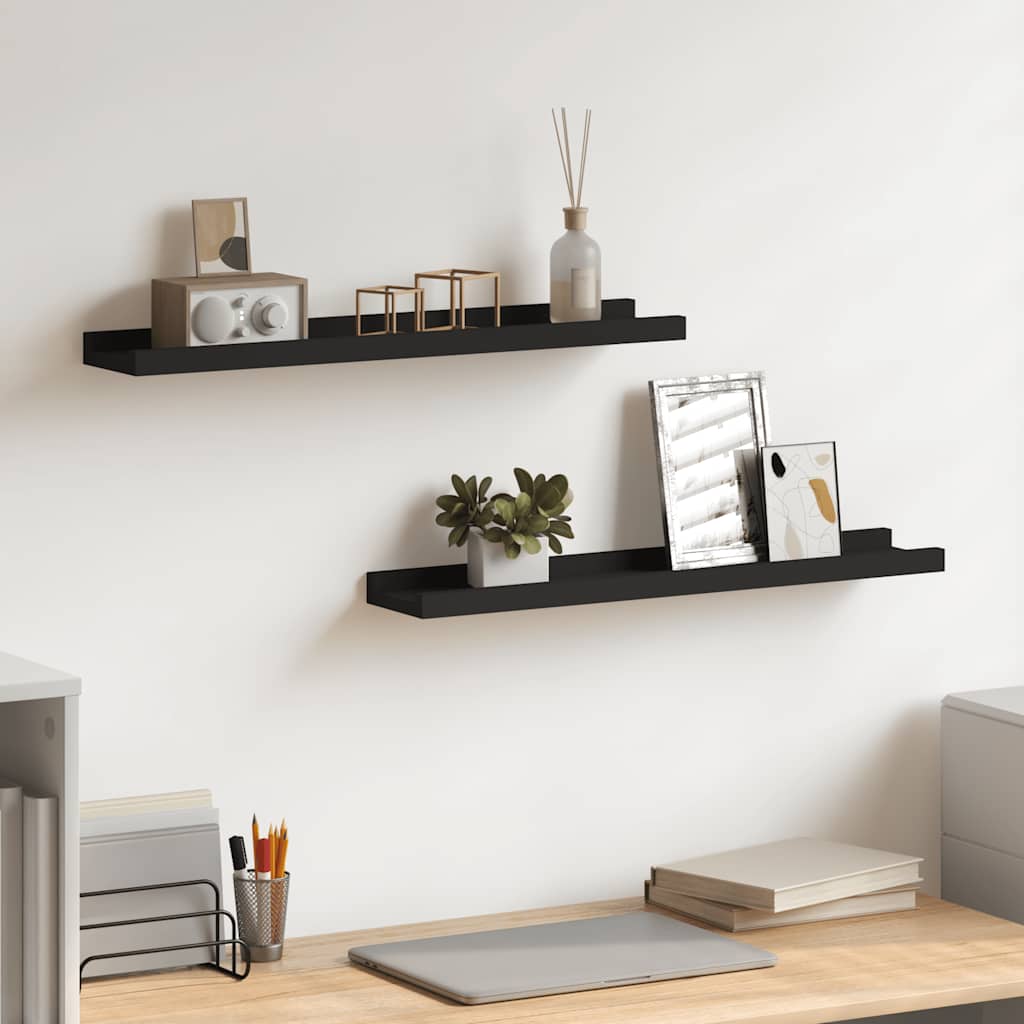 2 db fekete MDF szegélypolc képkeretekhez 60 x 9 x 3 cm