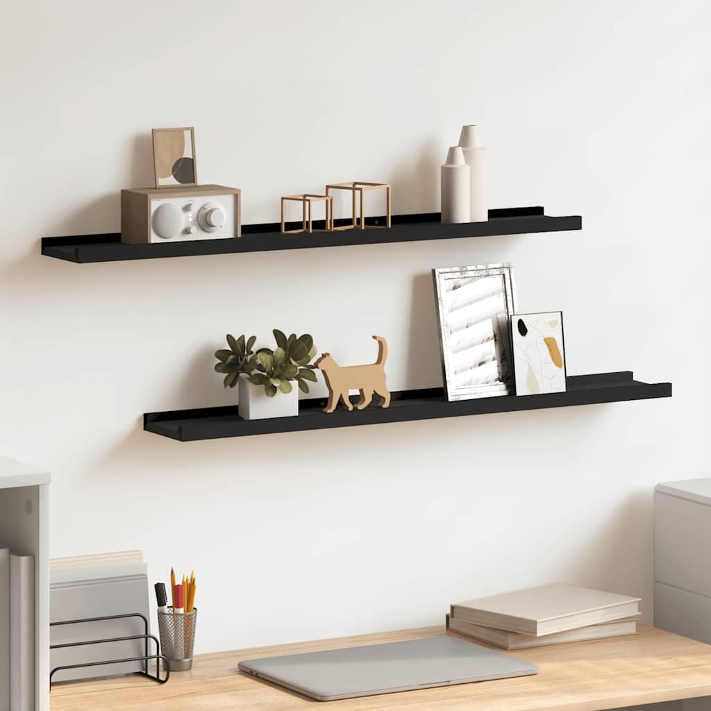 2 db fekete MDF szegélypolc képkeretekhez 80 x 9 x 3 cm