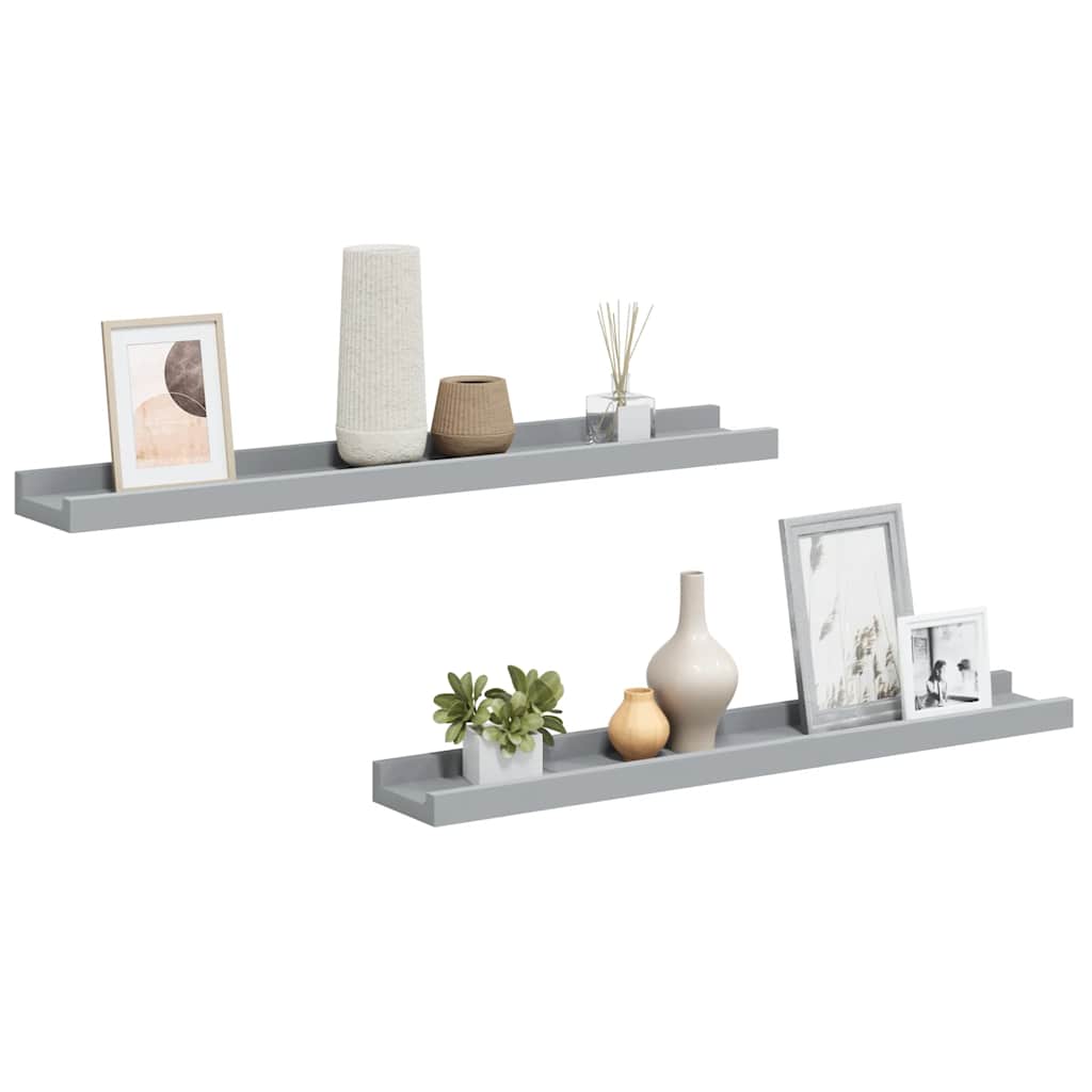 2 db szürke MDF szegélypolc képkeretekhez 60 x 9 x 3 cm