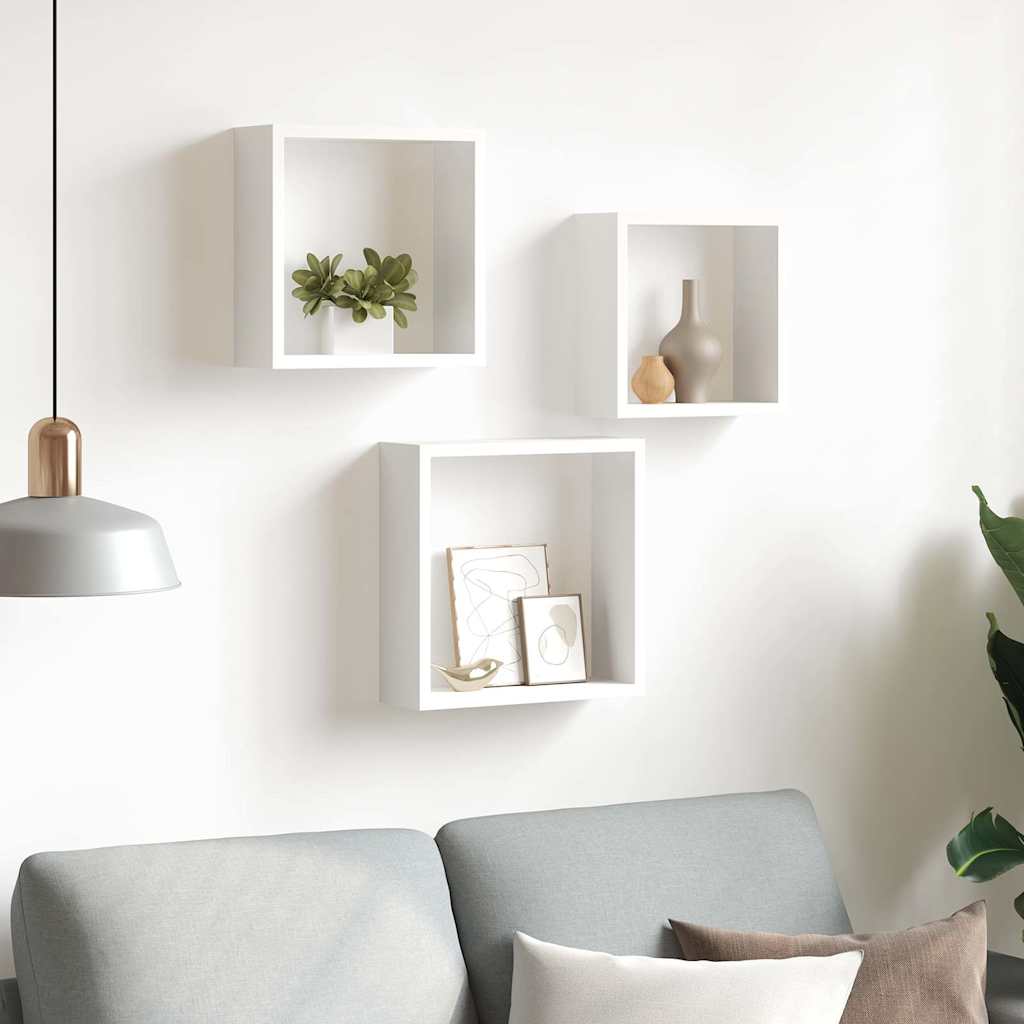 3 db fehér MDF fali kockapolc