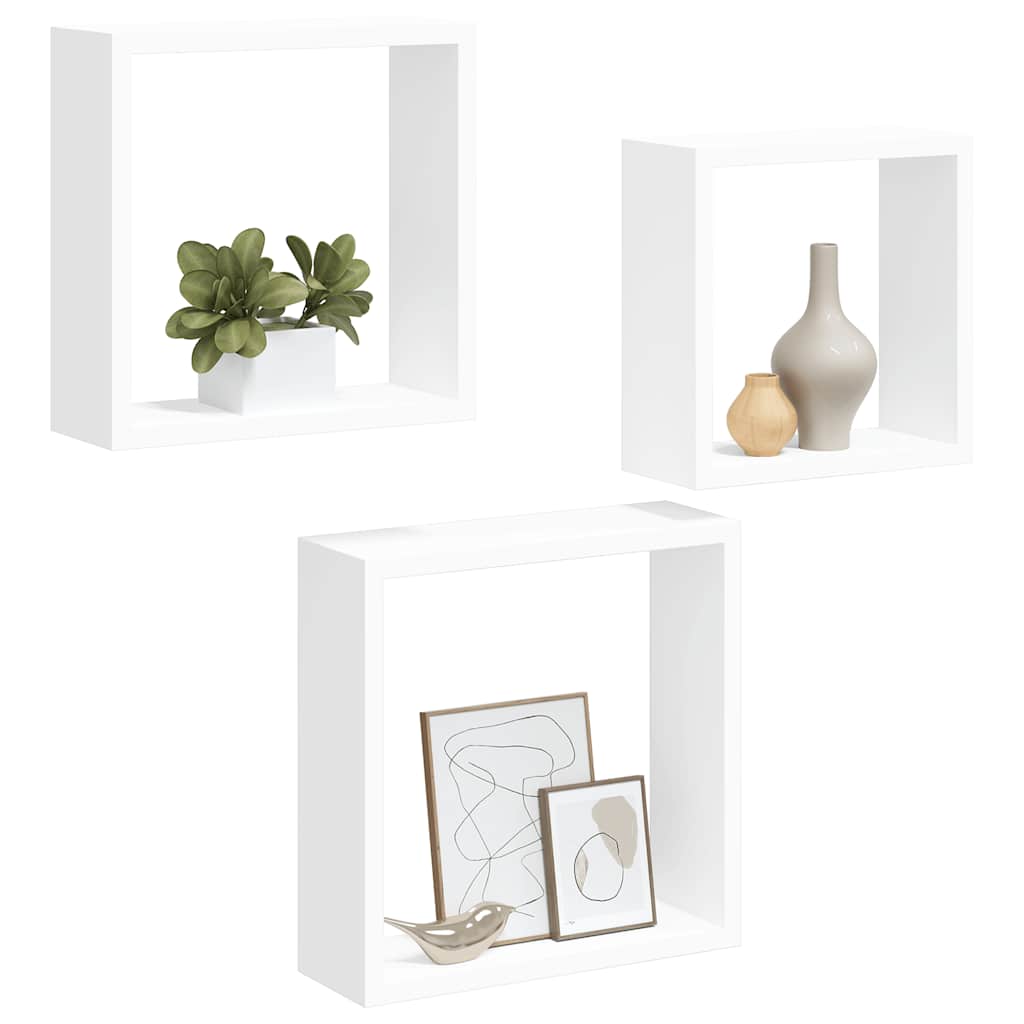 3 db fehér MDF fali kockapolc
