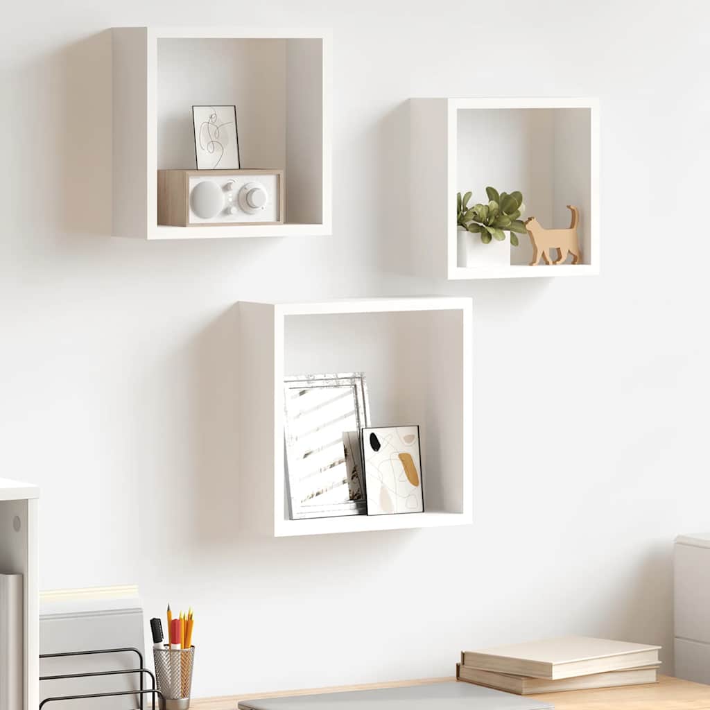 3 db fehér MDF fali kockapolc