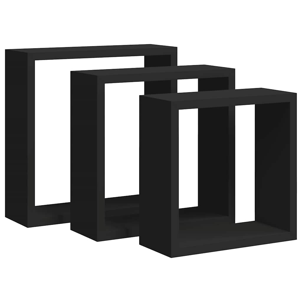 3 db fekete MDF fali kockapolc