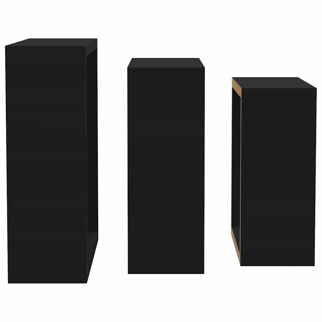 3 db fekete MDF fali kockapolc