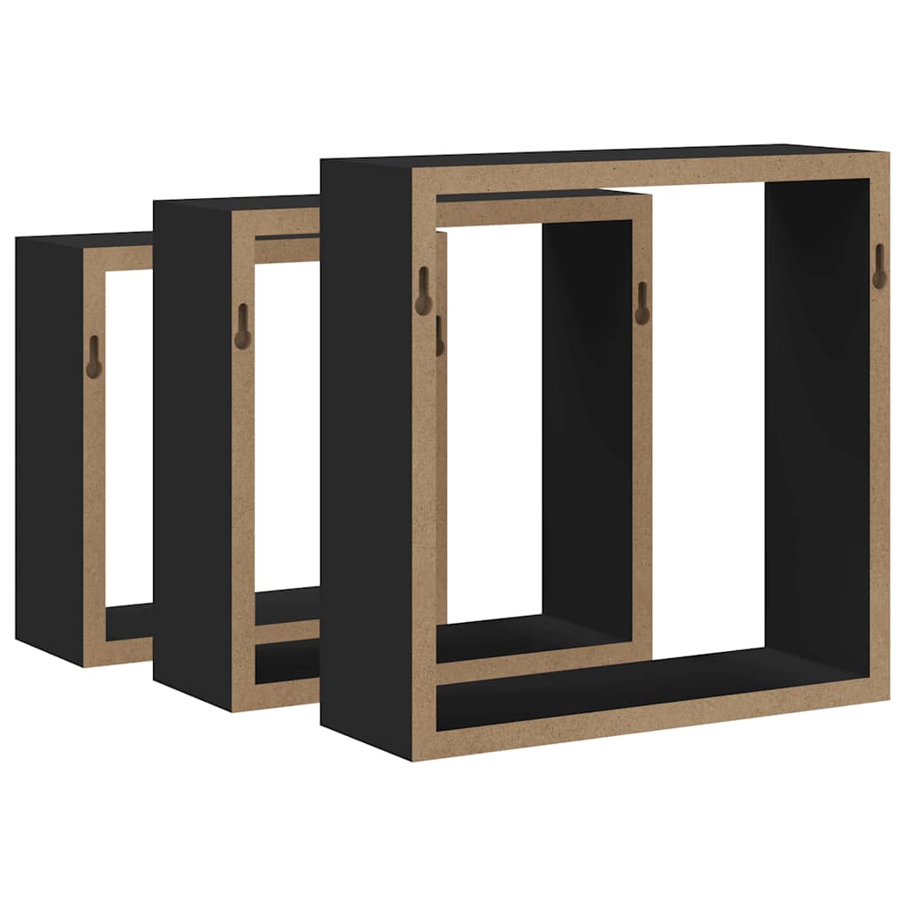 3 db fekete MDF fali kockapolc
