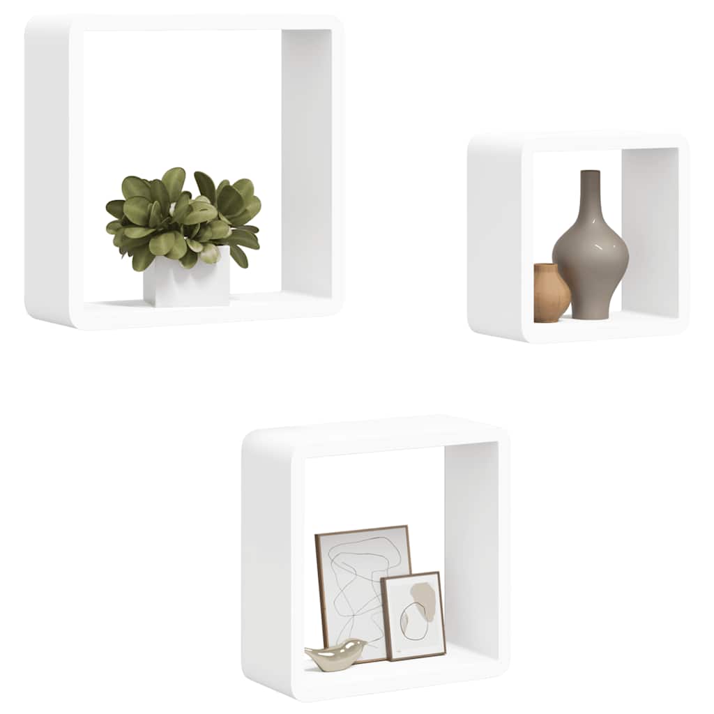 3 db fehér MDF fali kockapolc