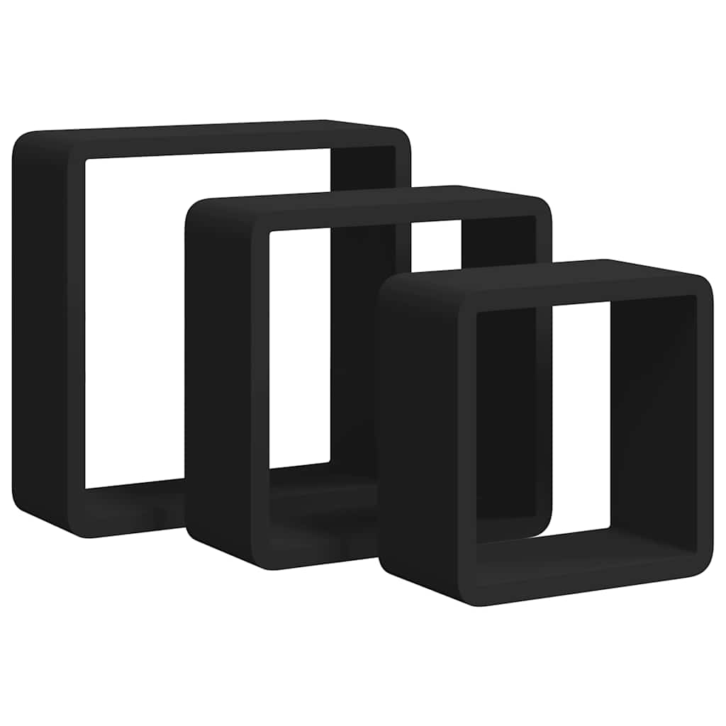 3 db fekete MDF fali kockapolc