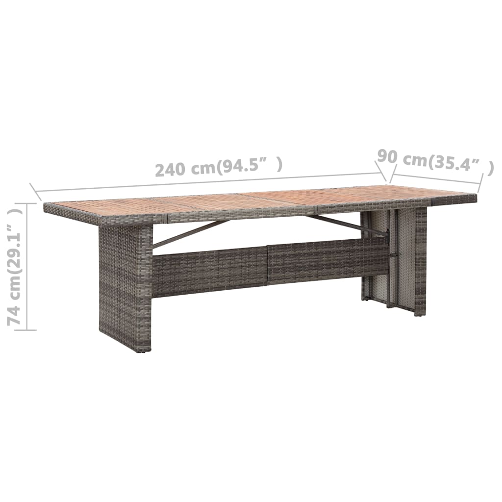 polyrattan és tömör akácfa kerti asztal 240 x 90 x 74 cm