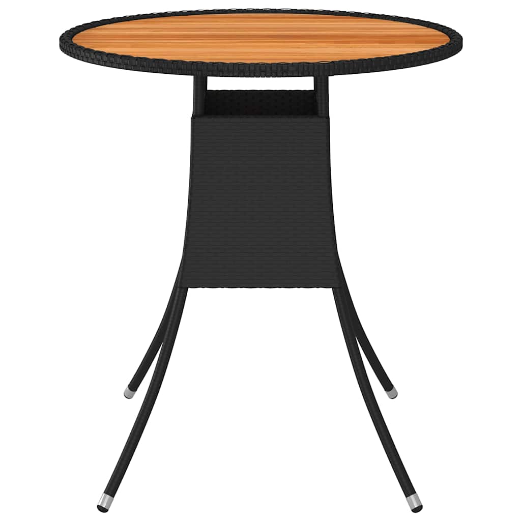 fekete polyrattan és tömör akácfa kerti étkezőasztal Ø 70 cm