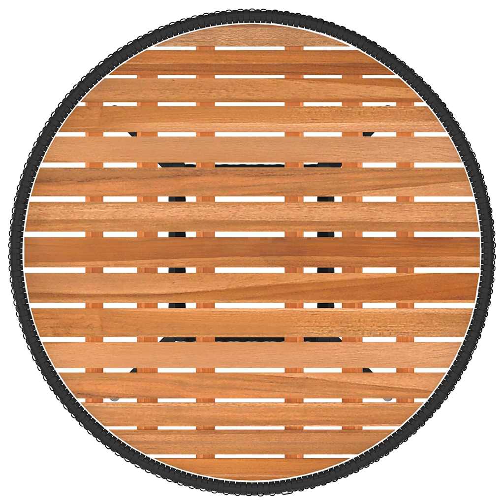 fekete polyrattan és tömör akácfa kerti étkezőasztal Ø 70 cm