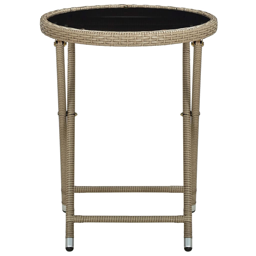 bézs polyrattan és edzett üveg teázóasztal 60 cm