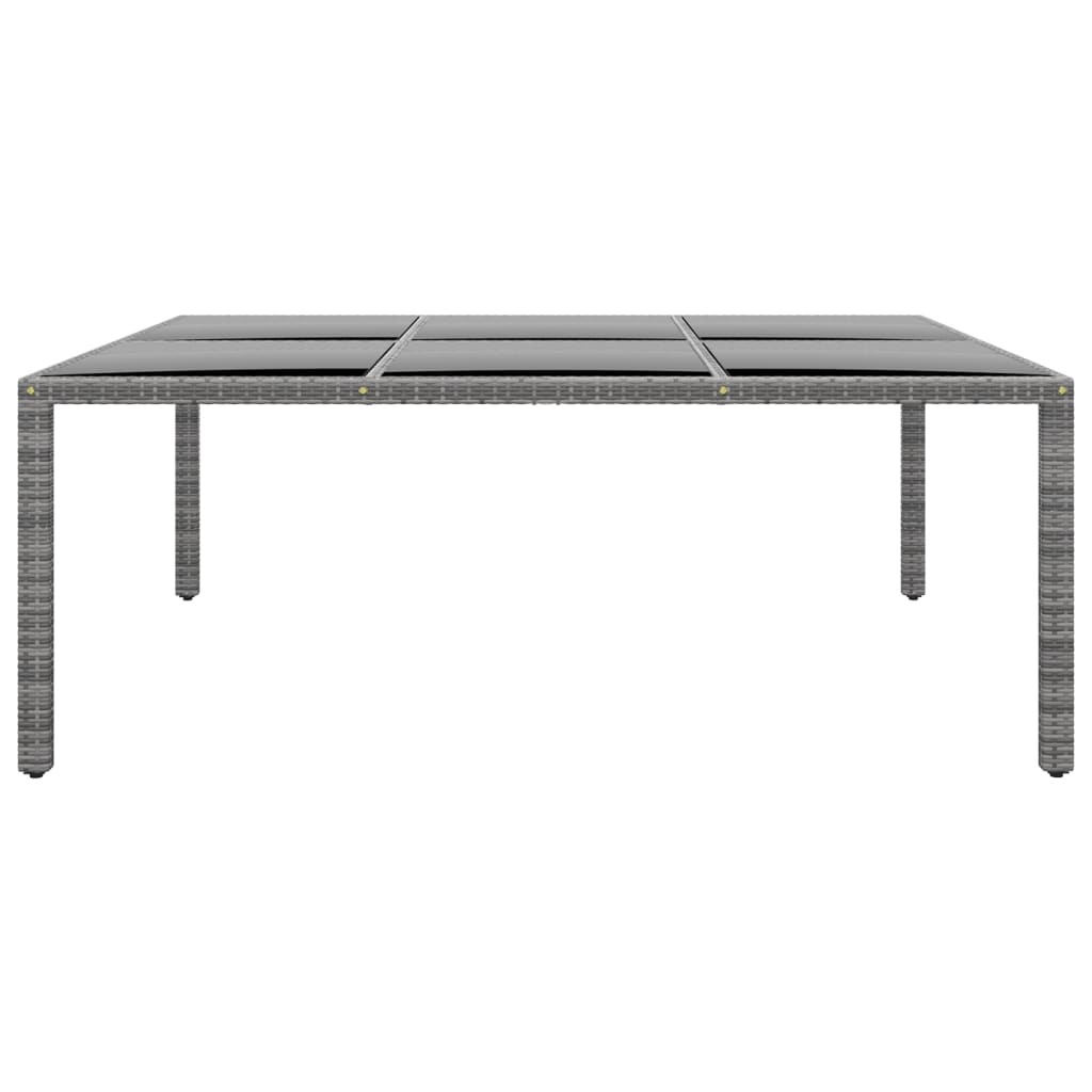 szürke polyrattan és edzett üveg kerti asztal 200 x 150 x 75 cm