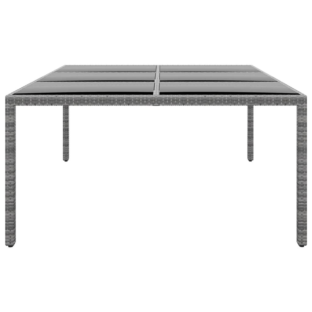 szürke polyrattan és edzett üveg kerti asztal 200 x 150 x 75 cm