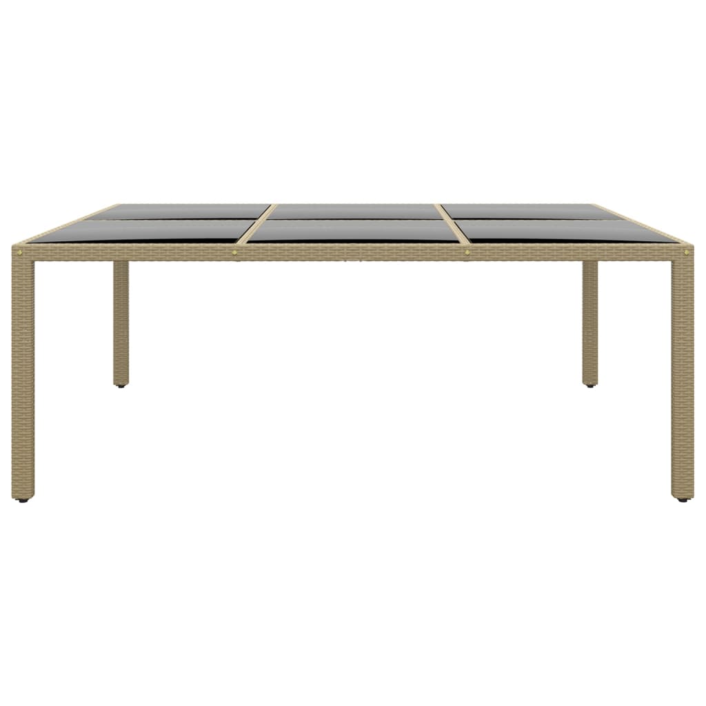 bézs polyrattan és edzett üveg kerti asztal 200 x 150 x 75 cm