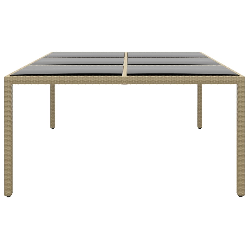 bézs polyrattan és edzett üveg kerti asztal 200 x 150 x 75 cm
