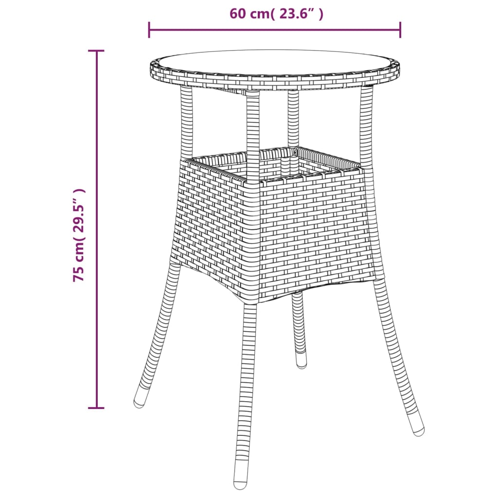 fekete polyrattan és edzett üveg kerti asztal Ø60 x 75 cm