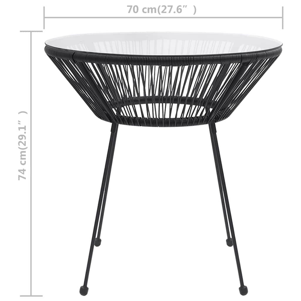 fekete rattan és üveg kerti étkezőasztal Ø70 x 74 cm