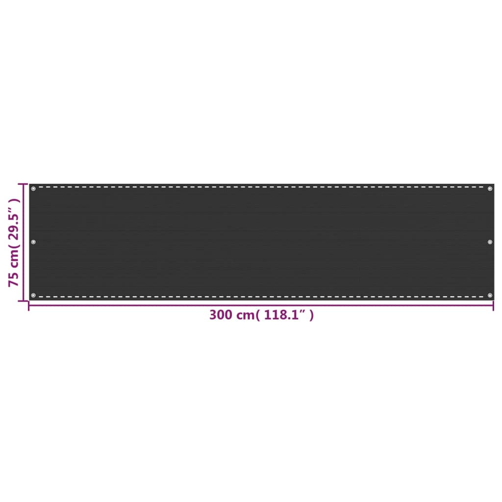 antracitszürke HDPE erkélytakaró 75 x 300 cm