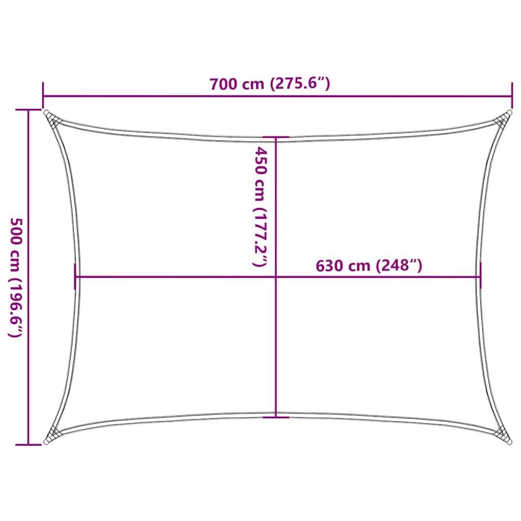 fehér HDPE napvitorla 160 g/m² 5 x 7 m