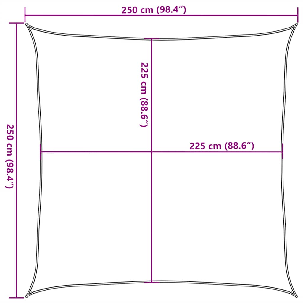 tópszínű HDPE napvitorla 160 g/m² 2,5 x 2,5 m