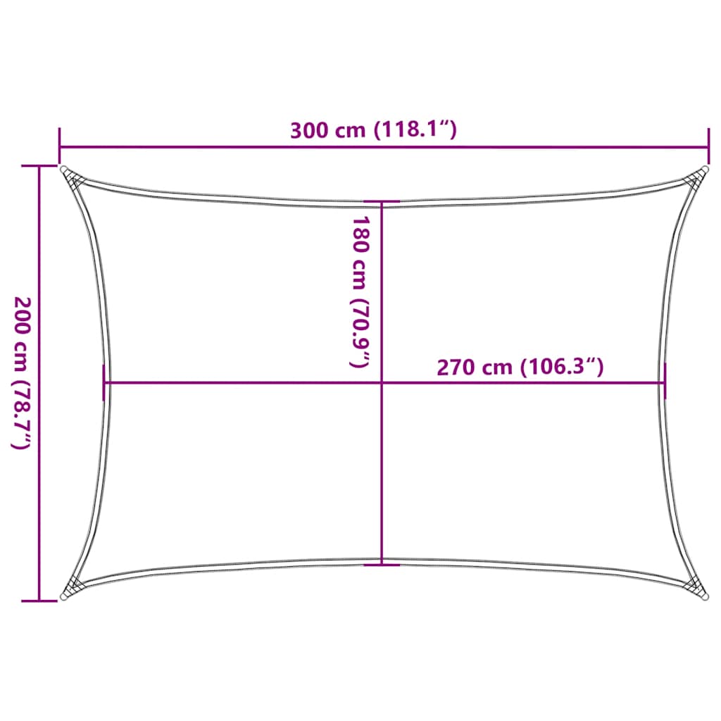 tópszínű HDPE napvitorla 160 g/m² 2 x 3 m