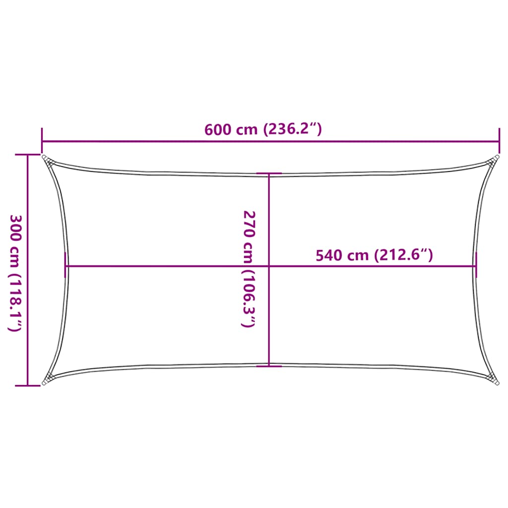 tópszínű HDPE napvitorla 160 g/m² 3 x 6 m