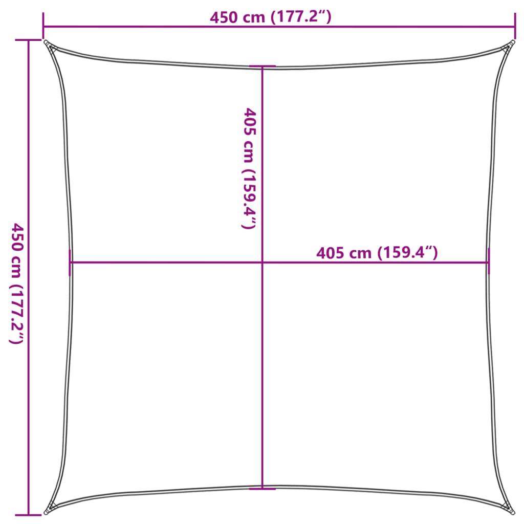 világoszöld HDPE napvitorla 160 g/m² 4,5 x 4,5 m