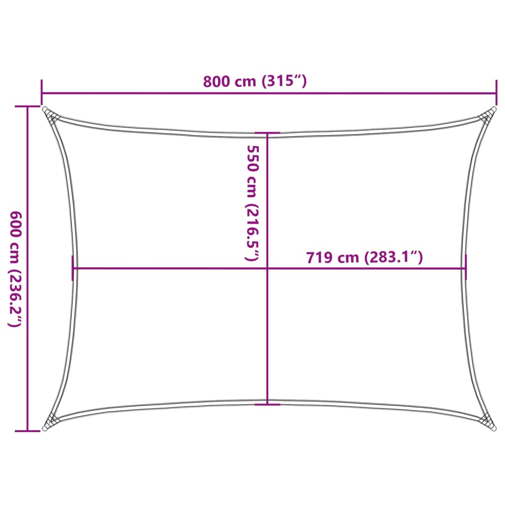 sötétzöld HDPE napvitorla 160 g/m² 6 x 8 m