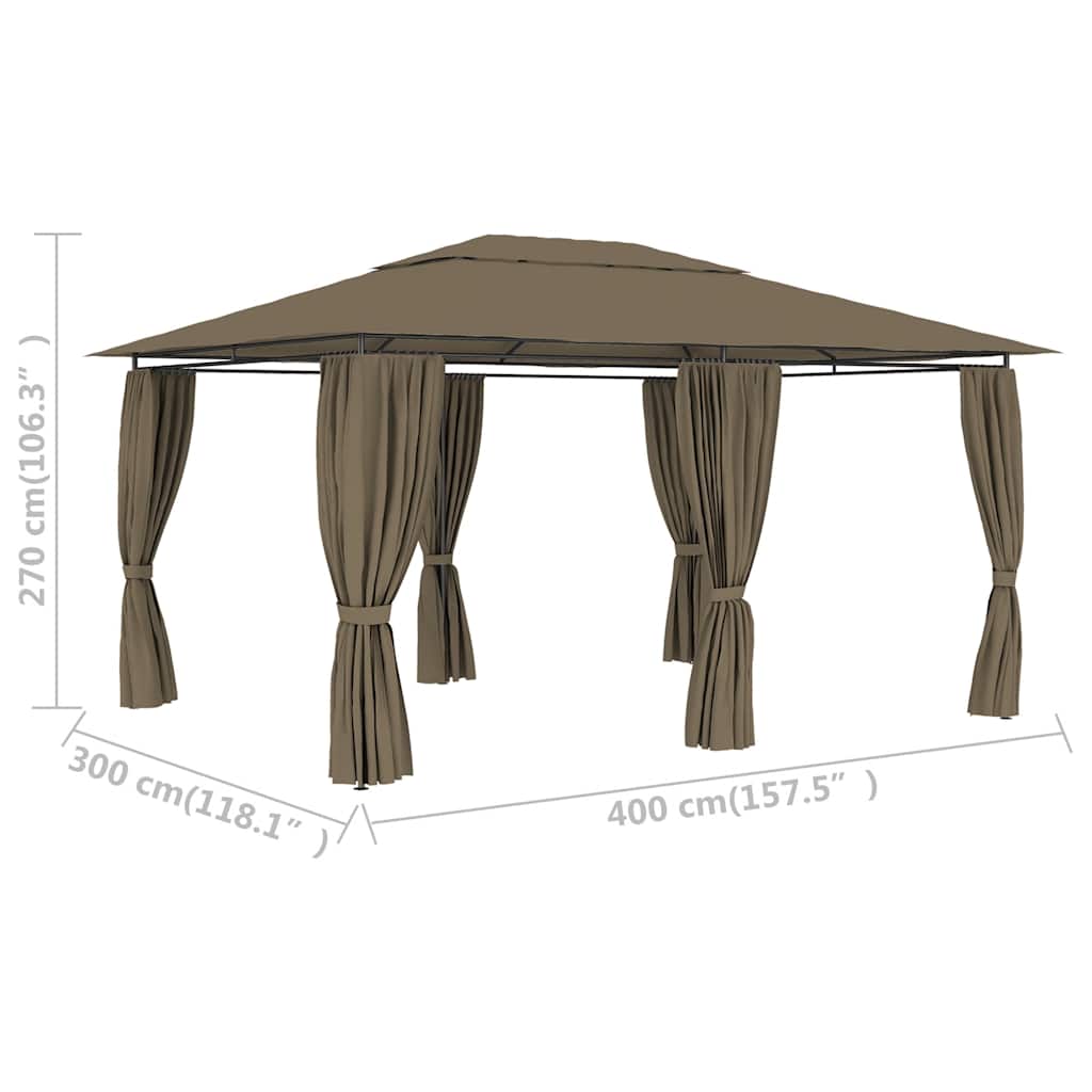 tópszínű kerti pavilon függönyökkel 4 x 3 m 180 g/m²