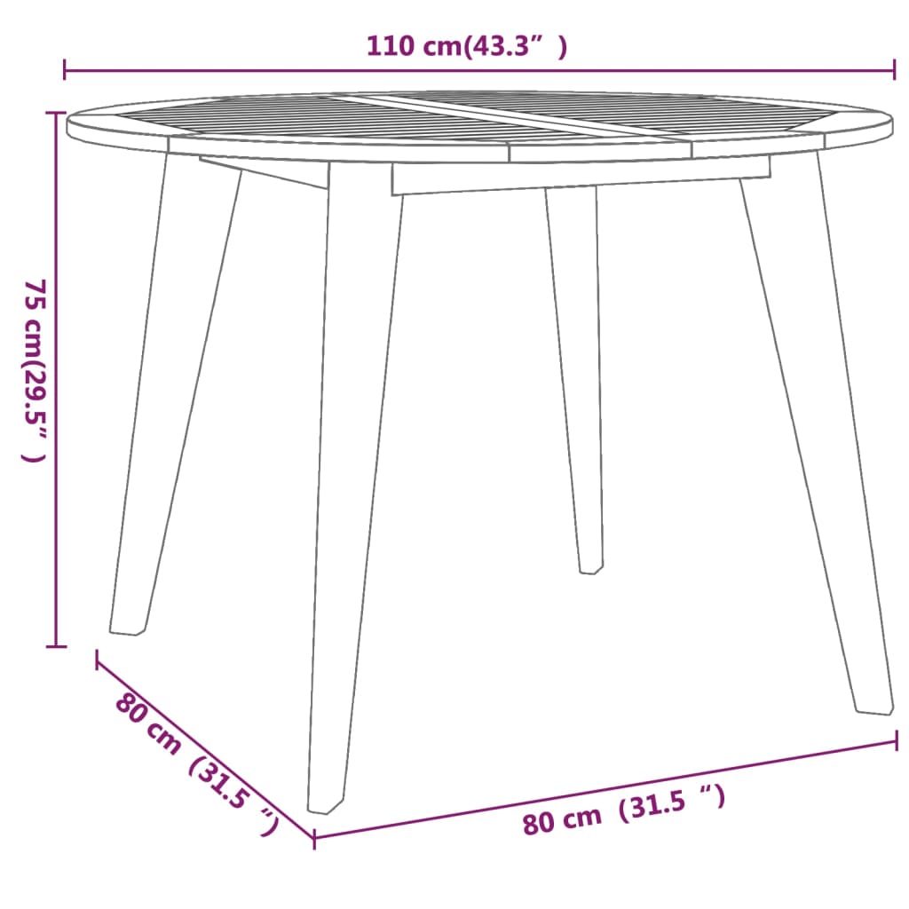 tömör akácfa kerti asztal Ø110 x 75 cm