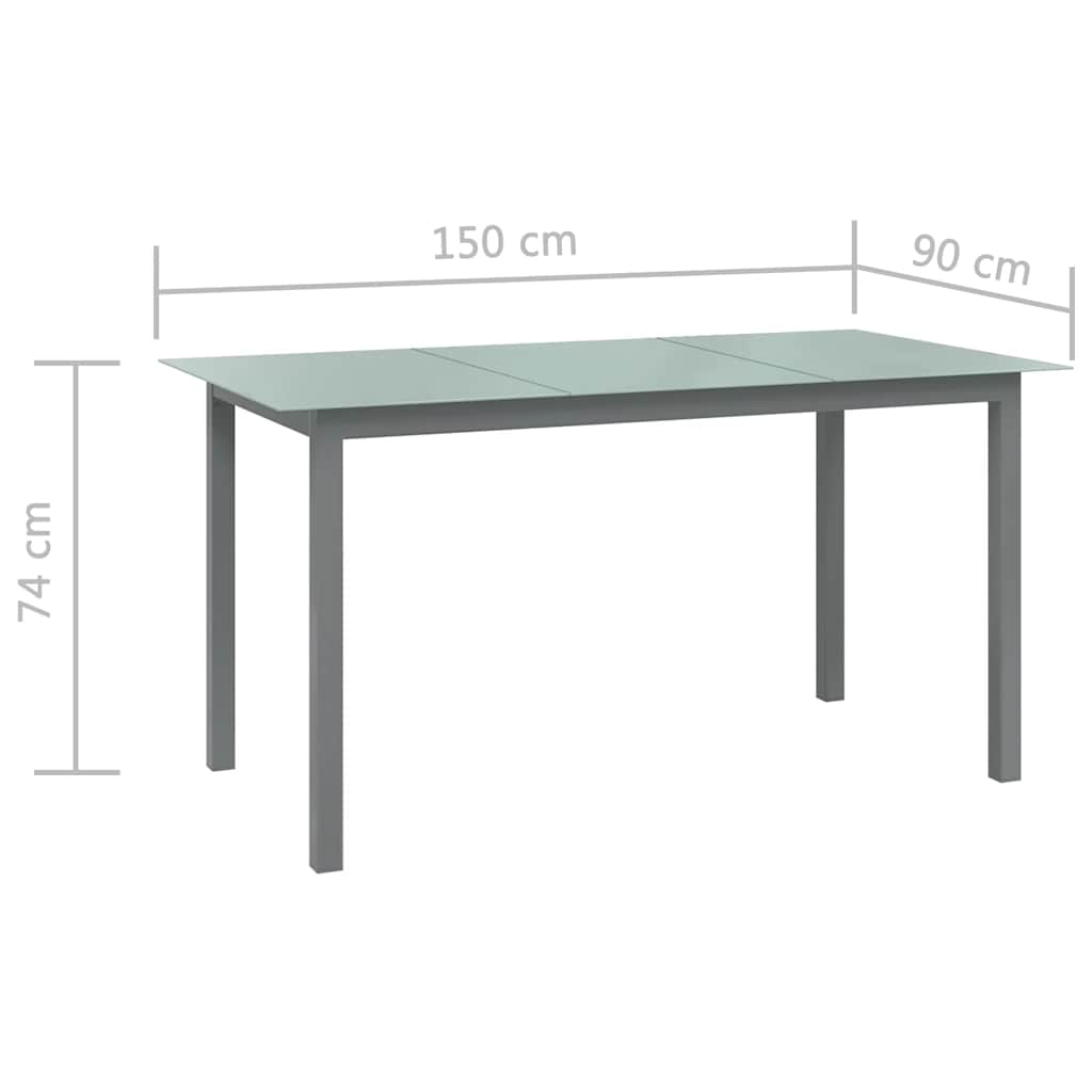 világosszürke alumínium és üveg kerti asztal 150 x 90 x 74 cm