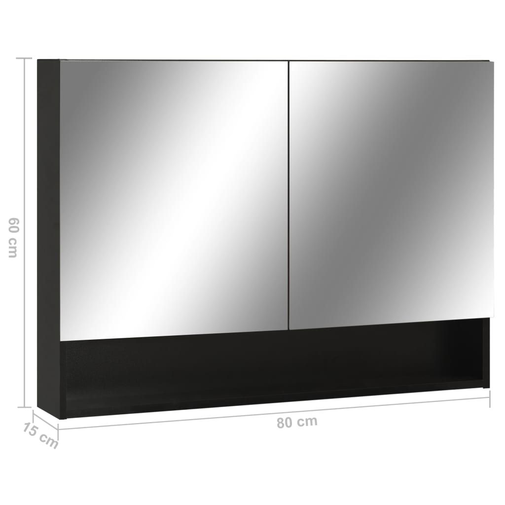 fekete MDF tükrös fürdőszobaszekrény 80 x 15 x 60 cm