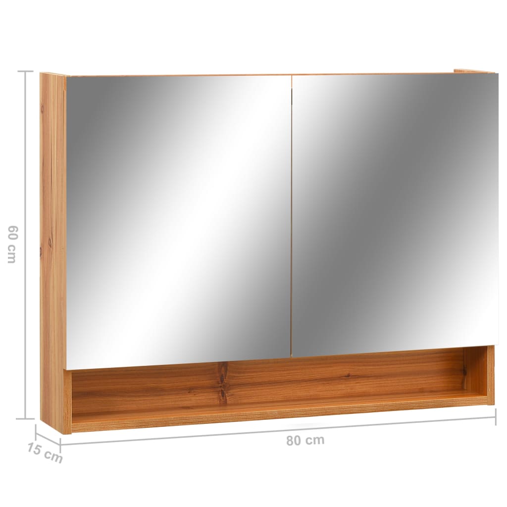 tölgyszínű MDF tükrös fürdőszobaszekrény 80 x 15 x 60 cm