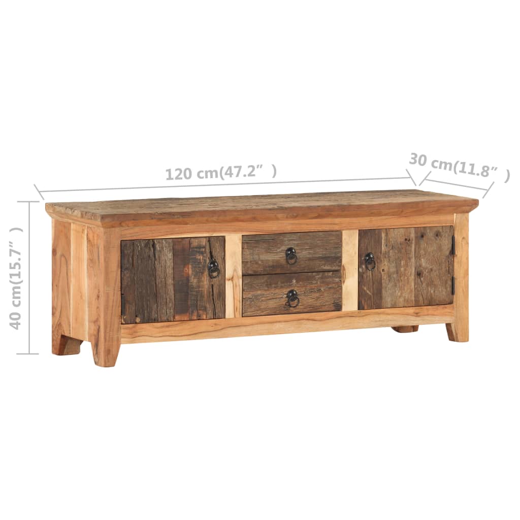 tömör akác és újrahasznosított fa tévészekrény 120x30x40 cm