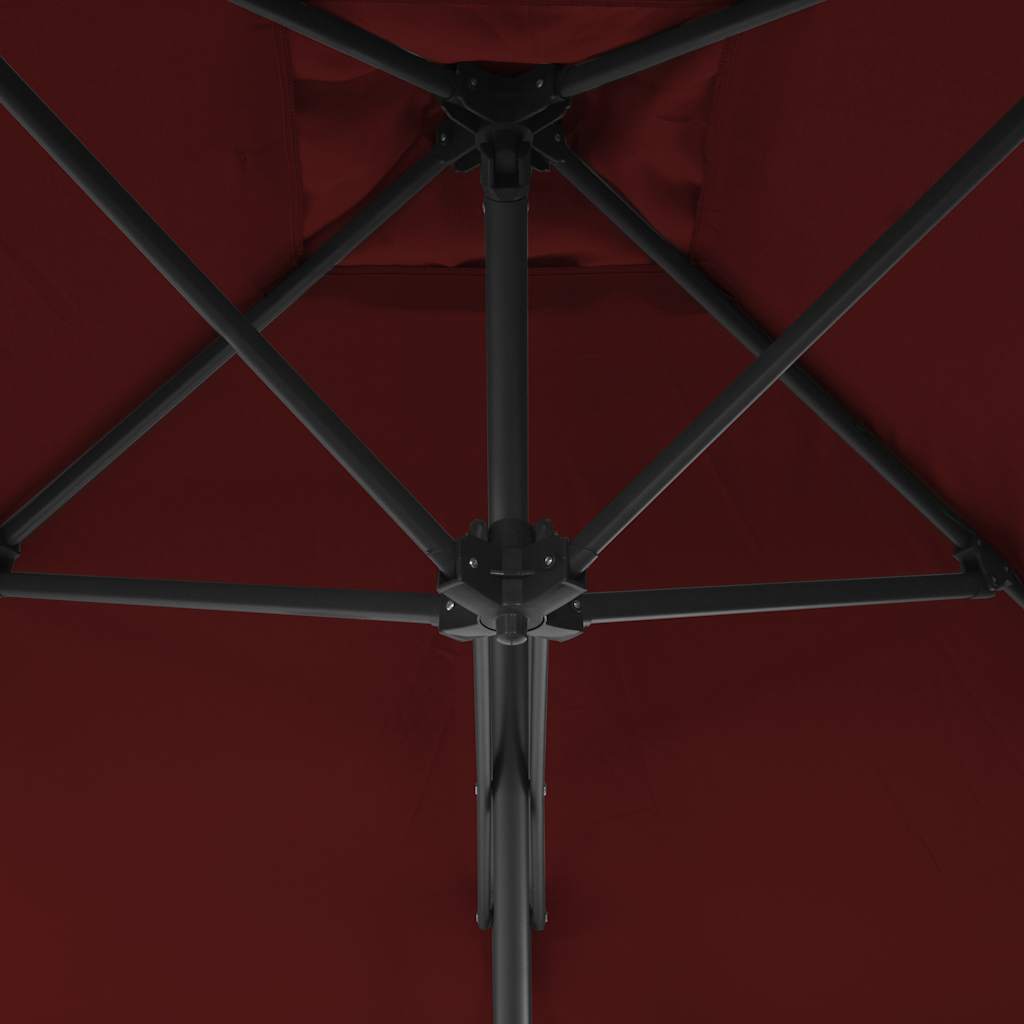 bordóvörös kültéri napernyő acélrúddal 250 x 250 x 230 cm