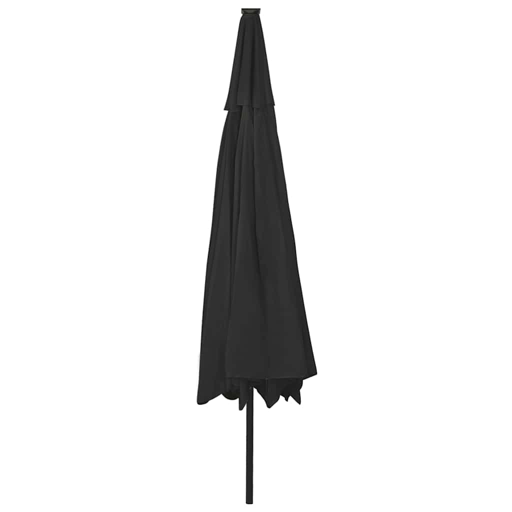 fekete kültéri napernyő LED-fényekkel és fémrúddal 400 cm