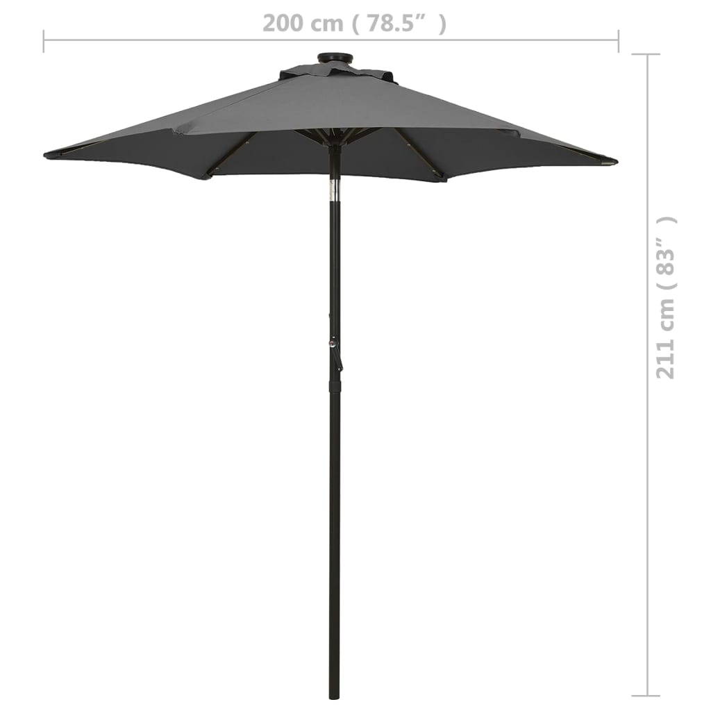 antracitszürke alumínium napernyő LED-világítással 200 x 211 cm